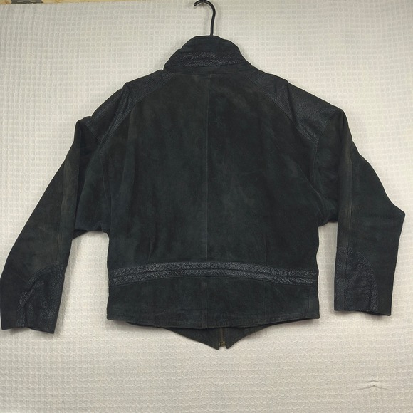 Learsi Genuine Leather Suede Snakeskin Detail Bomber Jacket Men Medium 46" Black - Picture 3 of 13